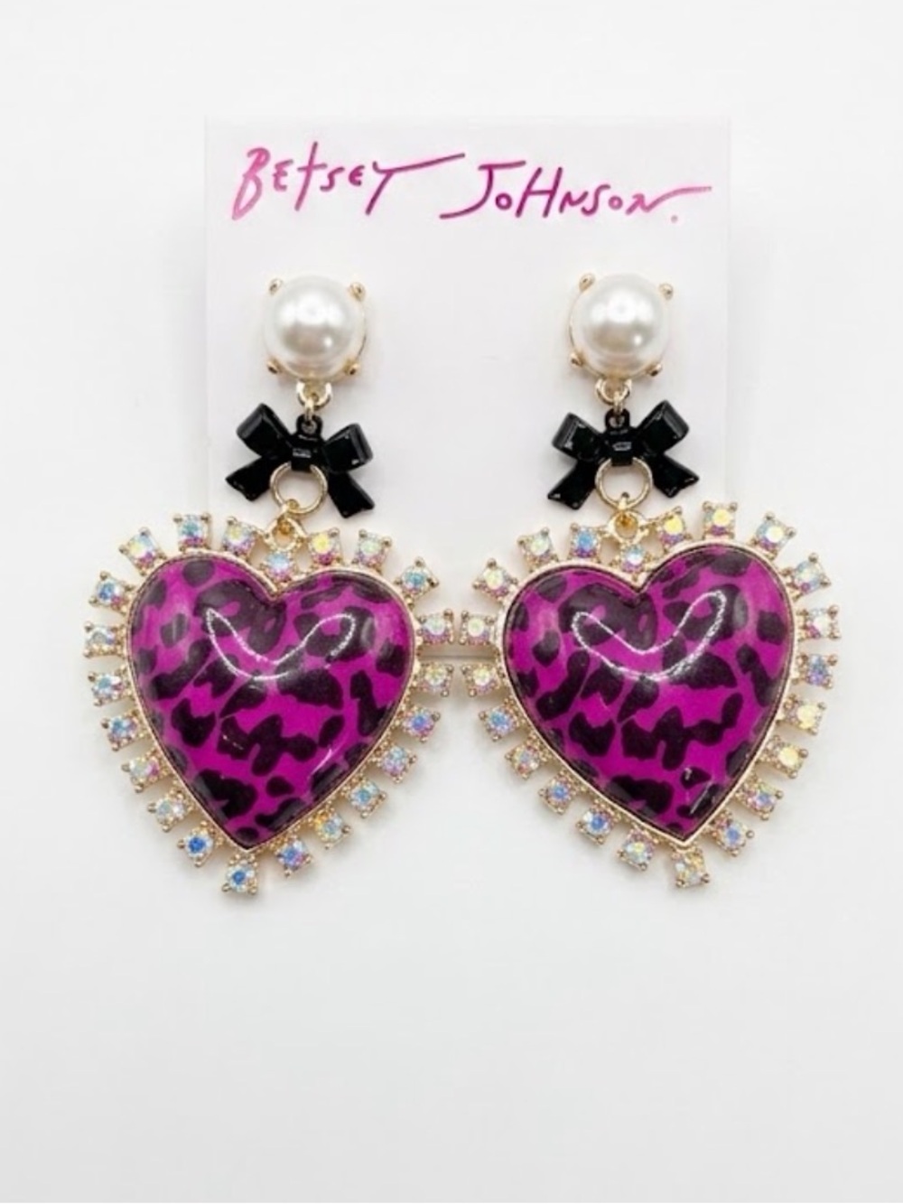 NWT ⚜️💖⚜️ Betsey Johnson Pink Leopard Heart Statement Earrings